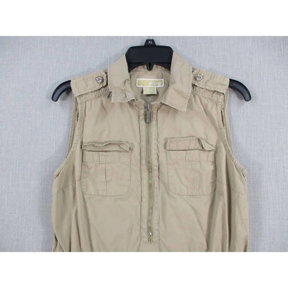 Michael Michael Kors Womens Sleeveless Khaki Utility Dress With Pockets & Zipper